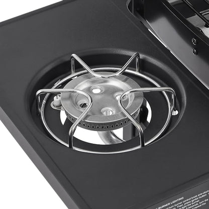 37" Stainless Steel Outdoor Kitchen BBQ Island Grill with LPG Black | 2 Burner 24000 BTU Enameled Grates and Side Tables for Outdoor Cooking Kitchen and Patio Backyard