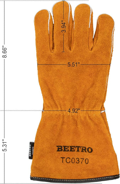 BEETRO Welding Gloves 2 Pairs Cow Leather Forge/Mig/Stick/Tig Welder Heat/Fire Resistant, Mitts for Oven/Grill/Fireplace/Furnace/Stove/Pot Holder/Wood Burner/Animal handling glove with Soft Lining