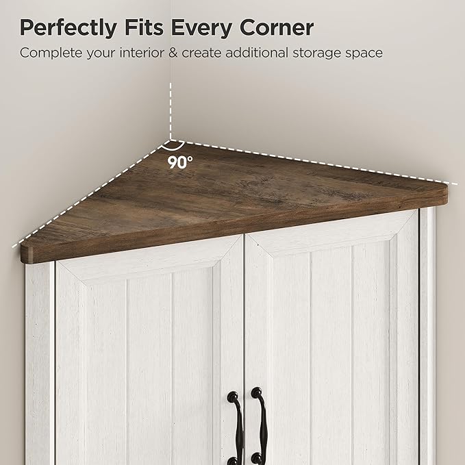 Vabches Tall Corner Cabinet, Corner Bathroom Cabinet, 67" Farmhouse Storage Cabinet with 4 Doors and Adjustable Shelves, Home Space Saver for Bathroom, Kitchen, Living Room, Pantry, Distressed White