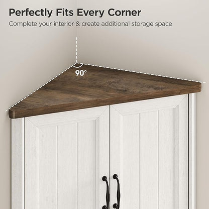 Vabches Tall Corner Cabinet, Corner Bathroom Cabinet, 67" Farmhouse Storage Cabinet with 4 Doors and Adjustable Shelves, Home Space Saver for Bathroom, Kitchen, Living Room, Pantry, Distressed White