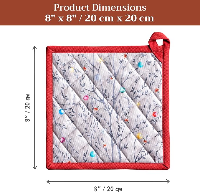 Maison d' Hermine Pot Holders 100% Cotton Potholders (8" x 8", Pack of 2) | Heat Resistant Hot Pads with Loop BBQ Cooking Baking Hotel Kitchen Handling Hot Pans Thanksgiving Christmas - Fairy Christmas