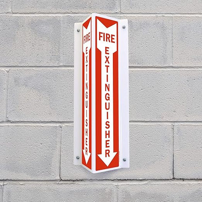 SmartSign "Fire Extinguisher" Two-Sided V-Shaped Projecting Sign with Down Arrow, 18 x 4 inch, 120 mil Polished Acrylic, Red/White, Made in USA