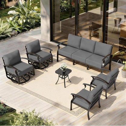 ALAULM Aluminum Patio Furniture Set with 2 Swivel Chairs 7-seat Metal Outdoor Furniture Patio Sectional Sofas Patio Conversation Set w/5.1" Cushions for Patio, Backyard, Poolside-Grey