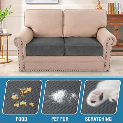 H.VERSAILTEX Velvet Stretch Couch Cushion Cover Plush Cushion Slipcover for Chair Loveseat Sofa Cushion Furniture Protector Seat Cushion Sofa Cover (2 Piece Large Sofa Cushion Covers, Grey Striped)