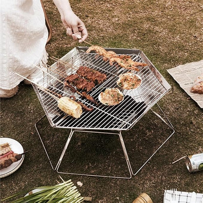 Charcoal Grills Outdoor Stainless Steel Electroplated Barbecue Grill Camping Home Multifunctional Portable Folding Barbecue Grill Outdoor Grill (Color : A, Size : 50 * 43 * 21.5cm)