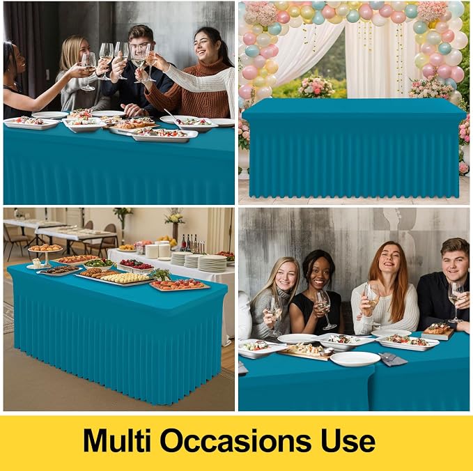 Smiry 2 Pack Spandex Elastic Fitted Table Cloth Skirt for 4FT Table | Stretch Washable Table Cloth, Banquet Table Cover for Wedding, Party, Indoor & Trade Shows, (Turquoise, 48Lx30Wx30H)