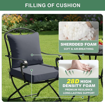 Summsun Outdoor Chair Cushion 19 x 19 Inch, Dark Grey | Double-Sided Water Resistant, Removable Cover, Back Pillow & Seat Cushion, Tie Straps, Fit for Patio, Garden, Sofa Couch