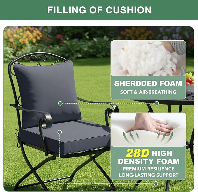 Summsun Patio Chair Cushions Set of 2, 24 x 24 Inch, Dark Grey | Backrest & Deep Seat Cushion, Water Resistant, Removable Cover, Replacement Cushions Pad for Patio Furniture, Garden