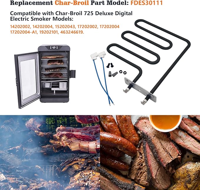 800 Watts Smoker Heating Element Kit Rplacement Part for Masterbuilt and Char-Broil Digital Electric Smokers, Model 9907090033 or FDES30111 | 120V, Replace Part 9907090033 FDES30111, Fit for 20070110 14202004 etc, with 2 Wires 1 Gasket 2 Nuts 2 Screws ...