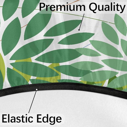 Round Tablecloth with Umbrella Hole and Zipper Elastic Fitted Table Cloth 45"-56" Oil-Proof Waterproof Patio Table Cover for Outdoor Picnic Party, Spring Summer Geometric Elegant Dark Light Green