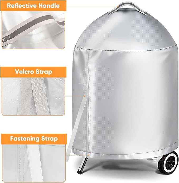 iCOVER Grill Cover for Weber 22 Inch Charcoal Kettle- Heavy Duty Waterproof BBQ Cover for Weber Char-Broil 22 Inch Charcoal Kettle Grills, Silver