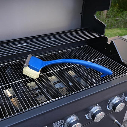 Blue Grill Brush Bristle Free, Replaceable BBQ Cleaning Head Accessories Cleaner, Yellow Wavy Pad Perfect for Stainless Steel, Porcelain, Cast Iron Grates Round Rectangle Grates