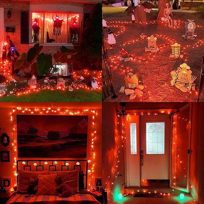 QITONG 165ft 500 LED Orange String Lights, Twinkle Lights Outdoor Waterproof with 8 Modes, Green Wire Orange Christmas Light Plug in Indoor with Timer Memory