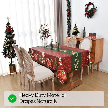 Christmas Tablecloth Heavy Duty Vinyl Red 54x72 inch Square Christmas Table Cloth Reusable Waterproof Foldable Plastic Tablecloths PVC Xmas Table Cover for New Year Party Decor