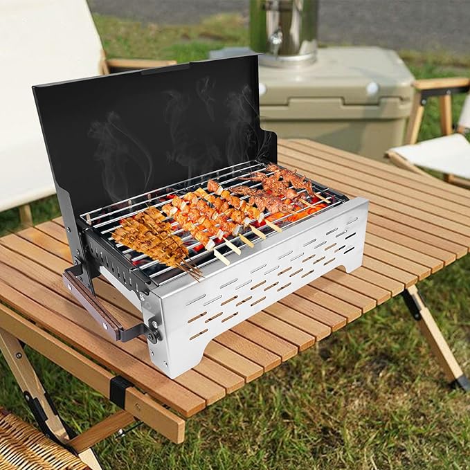 Portable Charcoal Grill, Folding Camping Grill, Outdoor Foldable BBQ Grill, Stainless Steel Smoker BBQ Grill for Outdoor Barbecue, Camping, Traveling