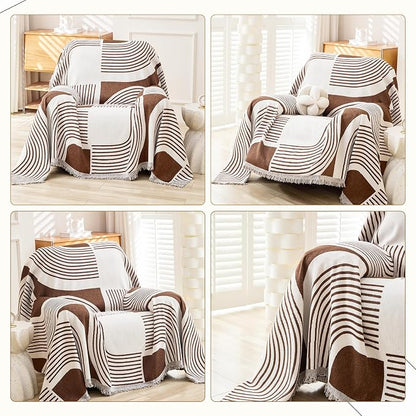 WEYOND Boho Couch Cover, Chenille Sofa Covers Washable, 71" x 91", Coffee | Bohemian Sofa Slipcover with Tassels for 1 Cushion Couch, Armchair, Chair, 1 Seater