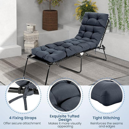 Tangkula Chaise Lounge Cushions Outdoor, 73 x 22 Inch Patio High Back Recliner Cushion with 4 String Ties, 4” Thick Padded Lounge Chair Cushion Replacement for Outdoor Indoor Furniture (1, Gray)