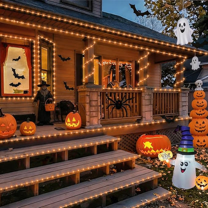 YEGUO Solar Halloween Lights Outdoor Waterproof, 66ft 200 LED Orange Solar Rope Lights, 8 Modes Fairy Lights in Clear Thin Tube