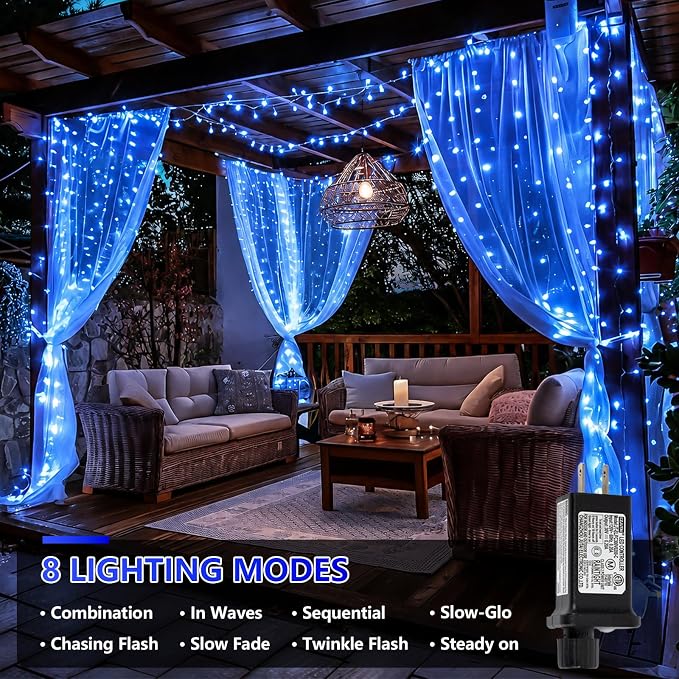 YEGUO 165ft 500 LED Blue String Lights Outdoor Waterproof, Clear Wire Christmas Lights Indoor Plug in, 8 Modes Fairy Light for Bedroom Classroom Party Wedding Tree Decor