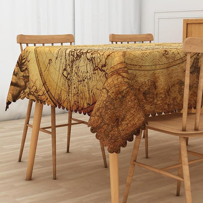 Leyiyi Retro World Map Tablecloth Vintage Globe Map Geography Rectangle Tablecloth Adventure World Awaits Party Decoration Table Covers for Dining Room Kitchen Party Camping BBQ 54x70inch
