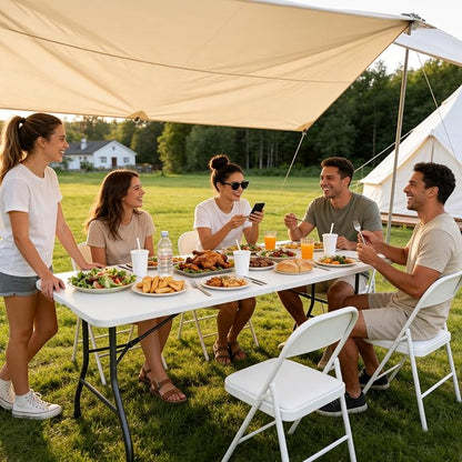 Folding Dining Table Set for 4, 5FT Foldable Plastic Table with Carrying Handle & 4 PU Leather Padded Folding Chairs, Portable Table and Chairs Set for Indoor Outdoor, Party, Wedding, Picnic, Camping