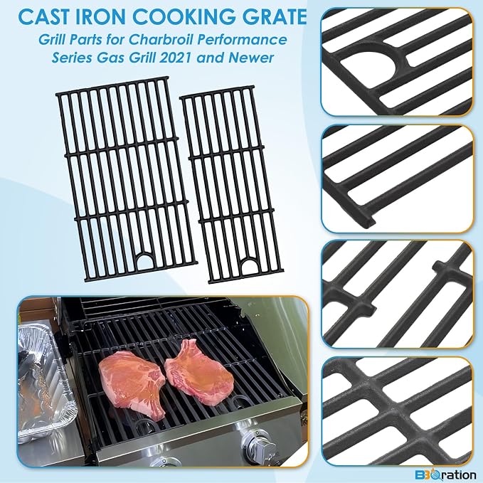 17" Grill Grate and Heat Plate for Charbroil Performance 2-Burner 463630021 | G426-0004-W1 G426-0005-W1 Cooking Grate for Charbroil 463630021 463660421 463630422 463660021, Heavy-duty Cast Iron