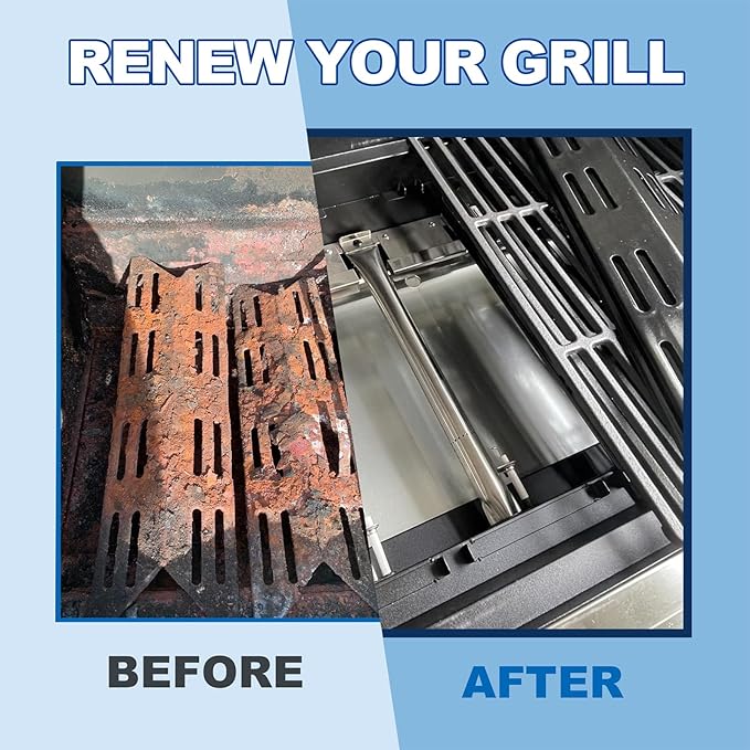 SafBbcue Grill Replacement Parts Kit for Tray for Captiva Designs 4-Burner Propane Gas BBQ Grill, Porcelain Steel Heat Plates and Grill Burners for Captiva Designs GR001 GR001B Grill Replacement Parts