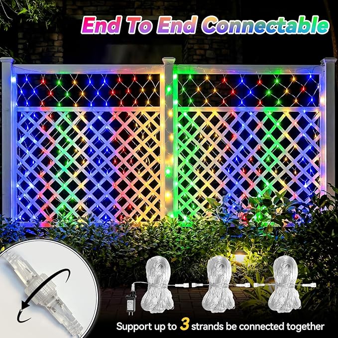 LitHome 10 x 10FT Gazebo Net Lights Outdoor, 280 LED Gazebo Lighting Waterproof, 8 Modes Connectable Net Lights with Timer, Multicolor Christmas Mesh Light Plug in for Bushes, Pergolas, Garden Decor