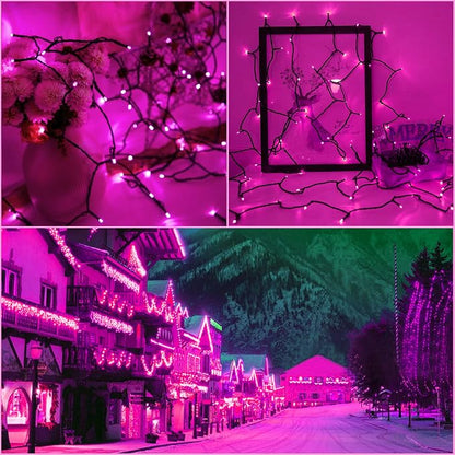 Solar Christmas String Lights, Pink 200Led Outdoor Waterproof | 2 Pack Total 400LED 144Ft 8 Modes Timer, IP44 Outside Valentines’ Day Fairy Lights for Tree, Garden, Patio, Yard Decorations