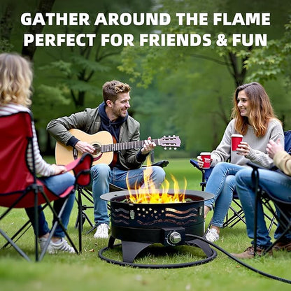 Panovue 24 Inch Portable Propane Fire Pit with Grill, 60000 BTU Outdoor Gas Firepit with Lava Rocks & Adjustable Flame, Smokeless Gas Firebowl for Backyard, Camping & Gatherings