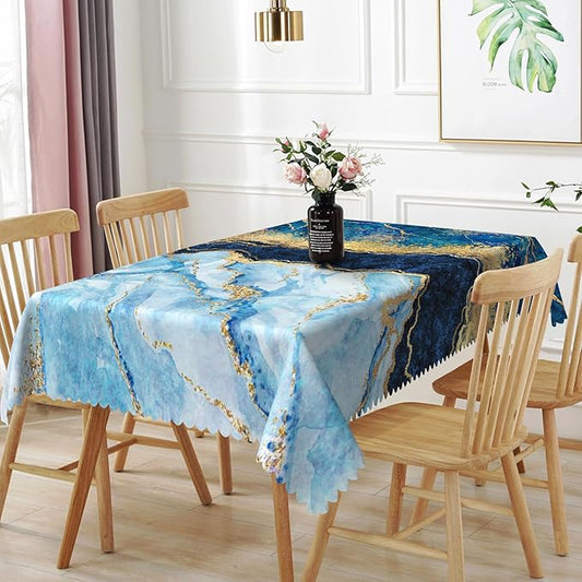 70x108inch Blue Marble Tablecloth Navy Blue Marble with Gold Crack Modern Luxury Ink Art Table Cloth Oil Proof Wrinkle Free Polyester Table Cover for Dining Room Kitchen Buffet Party Supplies