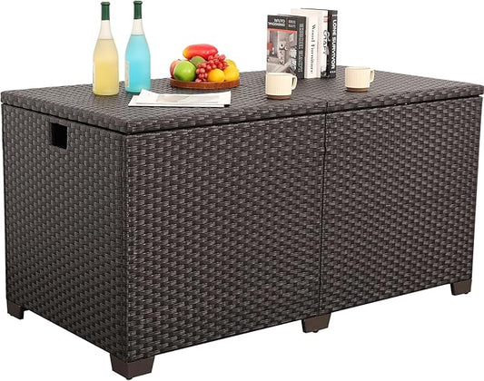 Lviden 180 Gallon Deck Storage Box Outdoor Storage Box Large Patio Storage Bin with Waterproof Lining Bag Cushion Storage Bin Outdoor, Brown