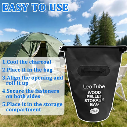 Heavy-Duty Wood Pellet Storage Bag, 20LB Waterproof Smoker Bag - 500D PVC Outdoor Storage Container with Buckle Seal, Label Pocket & Handles for BBQ, Grill, Pellet Smoker (Black)