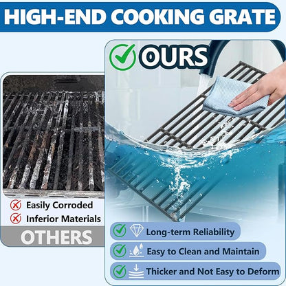 SafBbcue 97888 Cooking Grates for Monument Grill Replacemnt Parts 24367 24633 13892 17842 35633 41847NG, Cast Iron Grids for Monument 35633R 35633B D405 D425 4-Burner Grill Accessories