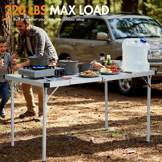 Portal Camping Table with Expandable Tabletop 37" to 51.2", Aluminum Folding Table for 2-6 People, Portable Lightweight Camp Table with Storage Mesh & Carry Bag for Camping, Picnic, Tailgating