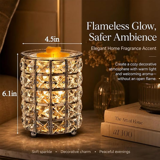 Wrought Iron Crystal Wax Melt Warmer Electric Oil Burner Wax Melt For Home, Kitchen, Living Room, Bedroom, SPA(Silver)
