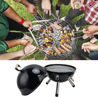 Tyenaza Charcoal Grill, Portable Spherical Grill with 3-Point Locking Lid for Heat Preservation, Dual Venting System