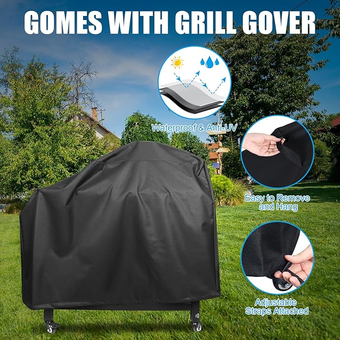 Outspark Grill Stand for Ninja Woodfire Outdoor Portable Prep Cart Table Station for Ninja XSKUNSTAND OG700 OG800 OG900 OO101 Series and Smoker Pizza Oven Accessories with Wheels & Grill Cover