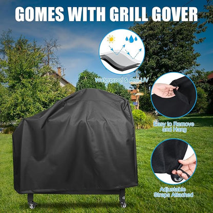 Outspark Grill Stand for Ninja Woodfire Outdoor Portable Prep Cart Table Station for Ninja XSKUNSTAND OG700 OG800 OG900 OO101 Series and Smoker Pizza Oven Accessories with Wheels & Grill Cover