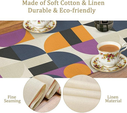 Mid Century Geometric Table Runner,Nordic Abstract Splicing Semicircle Linen Table Runners for Indoor Outdoor Home Holiday Wedding Birthday Party Decoration 13x70in