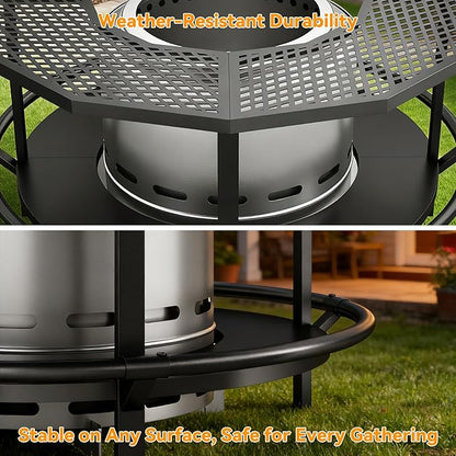 Fire Pit Surround Tabletop - 360° Fire Pit Guard for Solo Stove Bonfire & Ranger, Portable Protective Barrier for Wood Burning Fire Pits Up to ⌀21", UV-Resistant Outdoor Fabric (Firepit Not Included)