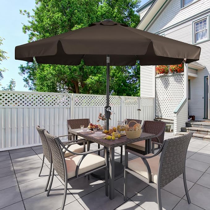 MASTERCANOPY 9ft Patio Umbrella with Valance, Crank & Tilt, Brown | 8 ribs, UV/fade-resist, waterproof, vent, for garden/deck/yard/pool