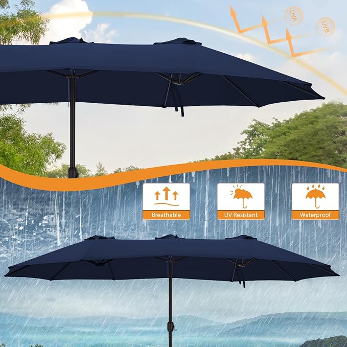 15ft Double Sided Patio Umbrella Replacement Canopy,12 Ribs Umbrella Replacement Top Cover,Frame NOT Included