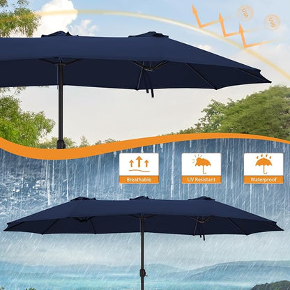 15ft Double Sided Patio Umbrella Replacement Canopy,12 Ribs Umbrella Replacement Top Cover,Frame NOT Included