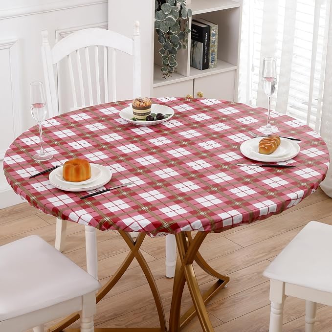 Walrus Round Vinyl Fitted Tablecloth with Flannel Backing Elastic Edge Design Table Cover Waterproof Oil-Proof PVC Table Cloth Stain-Resistant Best for 45"-56" Round