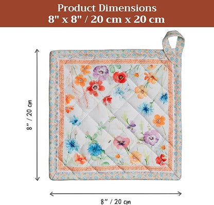 Maison d' Hermine Pot Holders 100% Cotton Heat Resistant Potholders 8" x 8" Hot Pads with Loop BBQ Cooking Baking Hotel Farmhouse Kitchen Handling Hot Pans Spring Summer (Pack of 2, Summer Whisper)