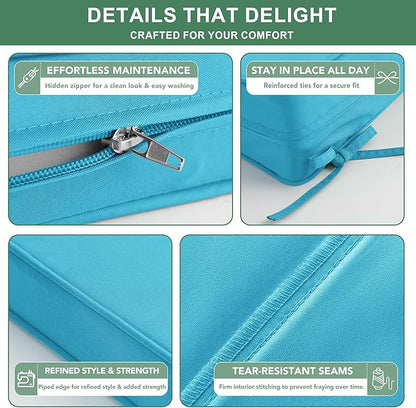 Summsun Outdoor Back and Deep Seat Cushion Set, 22 x 22 Inch, Teal, 4 Pack | Double-Sided Water Resistant, Removable Cover, Back Pillow & Seat Cushion, Tie Straps, Fit for Patio, Garden, Sofa Couch