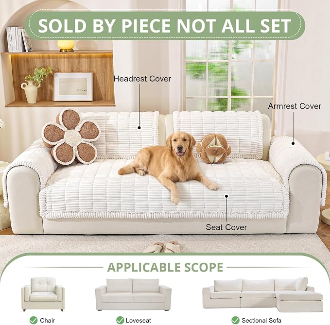 OstepDecor Couch Cover for Dogs, Washable Non Slip Sofa Cover for Pets | Soft Couch Covers for Sofa, Loveseat and Sectional, Furniture Protector Against Pet Hair & Dirt (35.4" x 82.7", White)