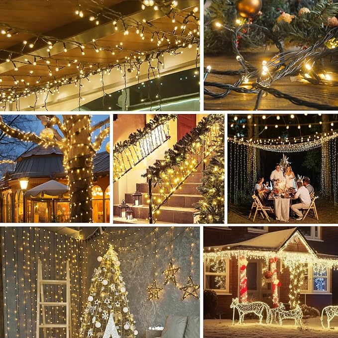 SyouHome 4 Pack Solar String Lights Outdoor, 400 LED Extra-Long 156Ft Solar Lights Outdoor with 8 Lighting Modes, IP65 Waterproof for Garden, Patio, Xmas, Balcony, Tree, Wedding, Party Decor (Warm)