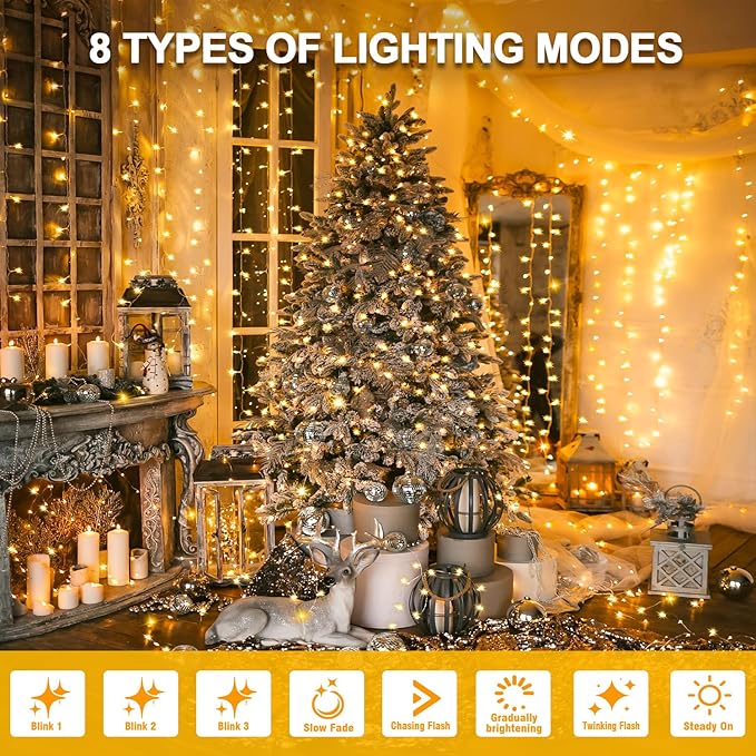 Outside LEDs Warm White LED String Lights – 70FT Transparent Wire, Waterproof & Connectable Christmas Tree Lights for Indoor Outdoor Holiday Décor